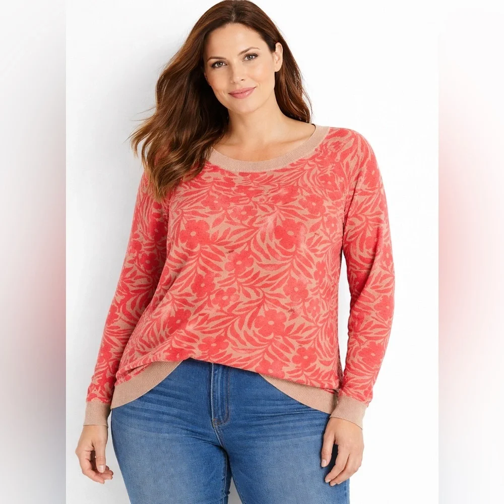 J crew black label crewneck sweater linen blend floral print pink cream XL